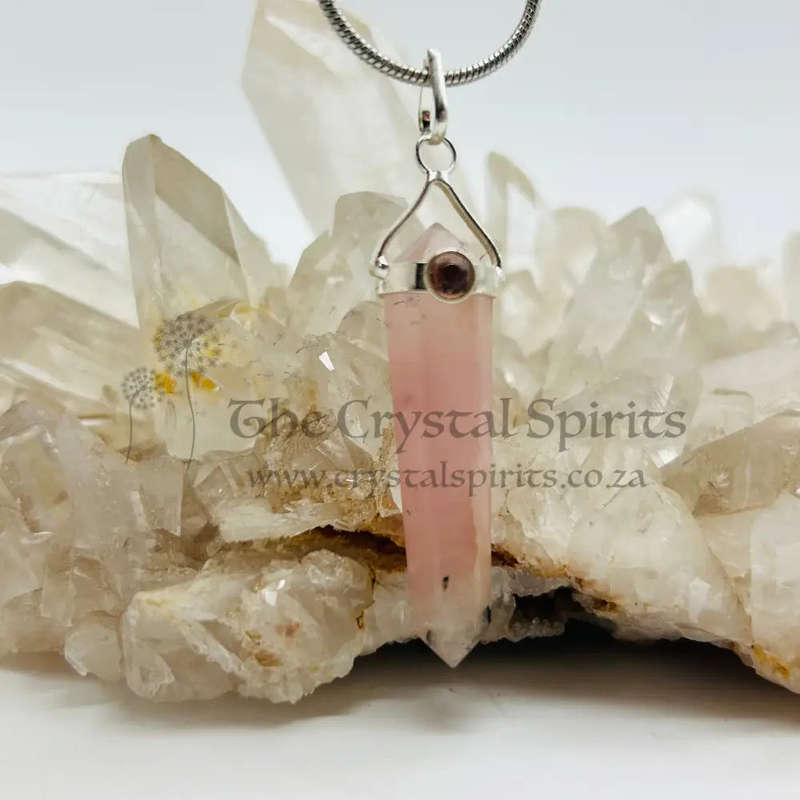Rose Quartz Crystal Pendant with Pink Tourmaline Cabochon