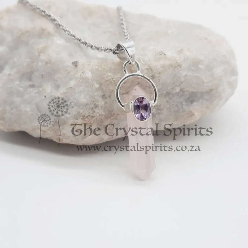 Rose Quartz & Faceted Amethyst Double Sterling Silver Terminated Crystal Pendant