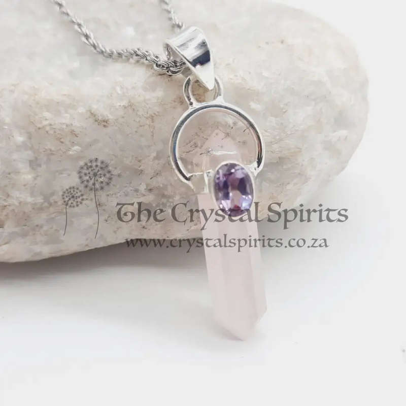 Rose Quartz & Faceted Amethyst Double Sterling Silver Terminated Crystal Pendant