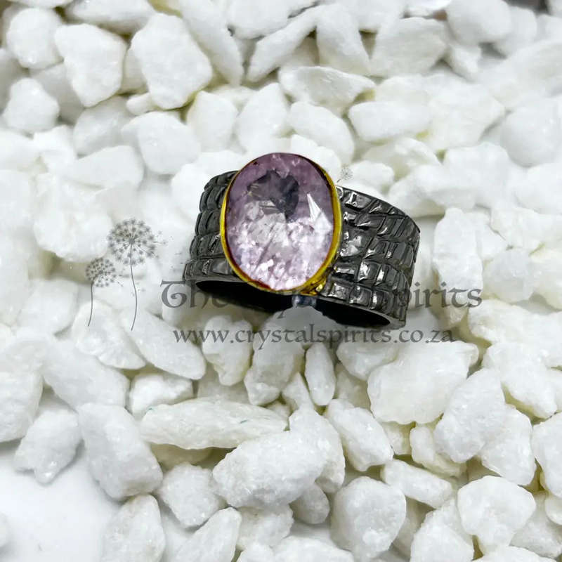 Rose Quartz Rhodium Plated Sterling Silver Ring