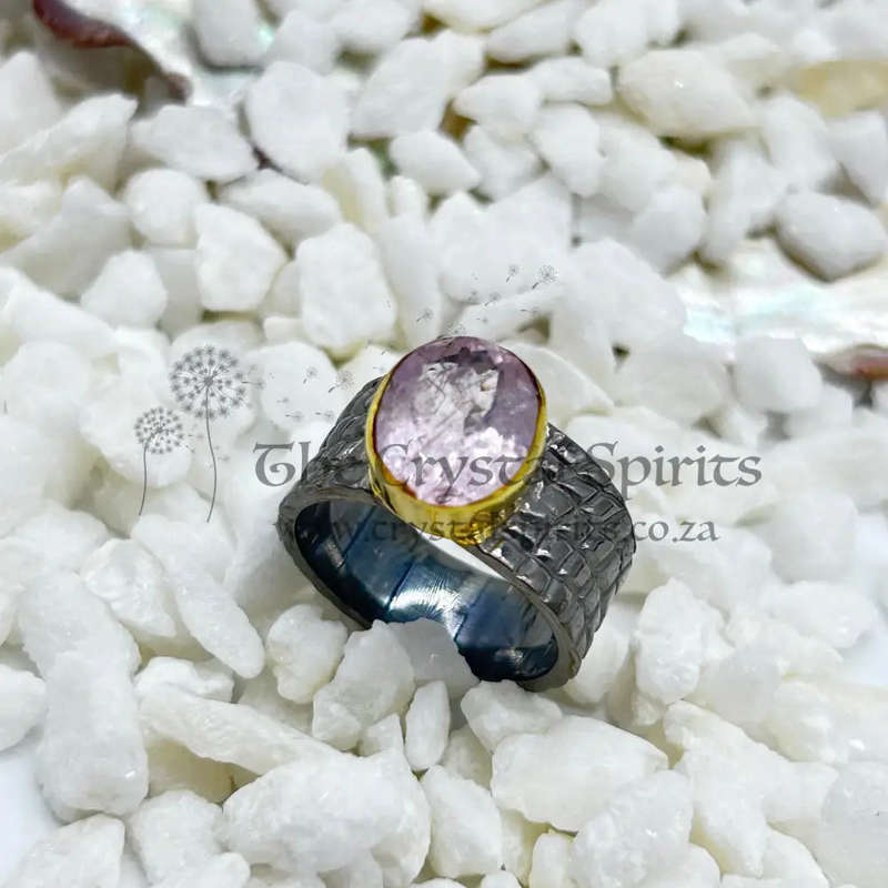 Rose Quartz Rhodium Plated Sterling Silver Ring