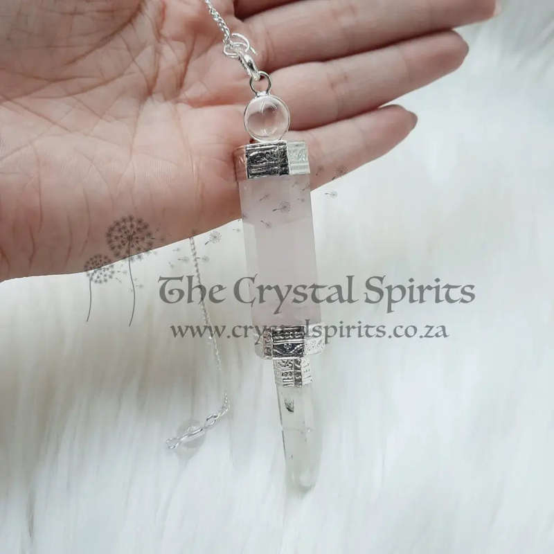 Rose Quartz White metal Wand Pendulum Kit