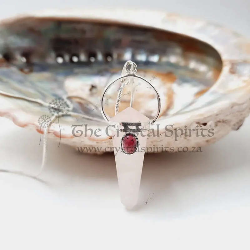 Rose Quartz with Garnet Cabochon DT Crystal Pendant