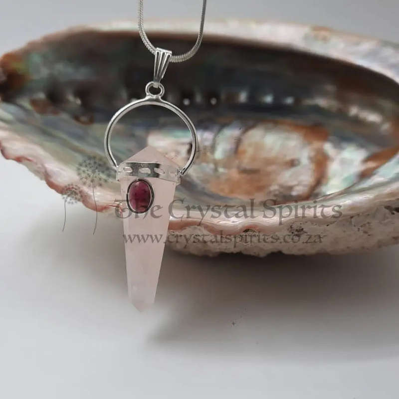 Rose Quartz with Garnet Cabochon DT Crystal Pendant