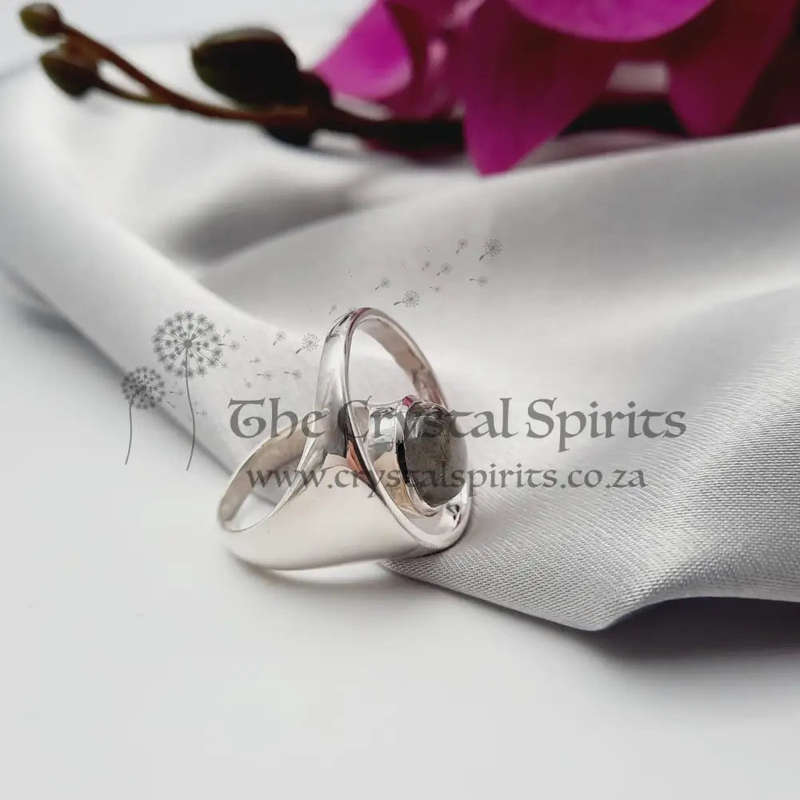 Round Floating Labradorite Crystal Sterling Silver Ring
