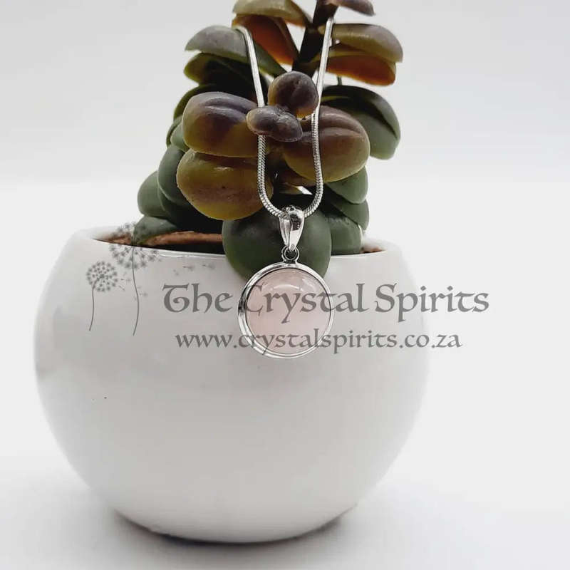 Round Sterling Silver Rose Quartz Pendant