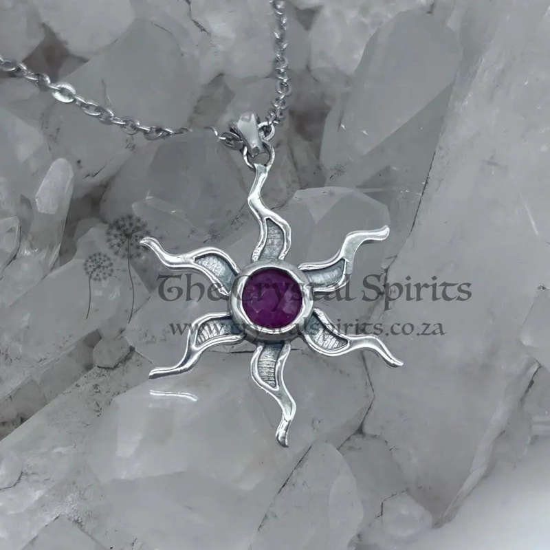 Ruby Sterling Silver Sun Pendant