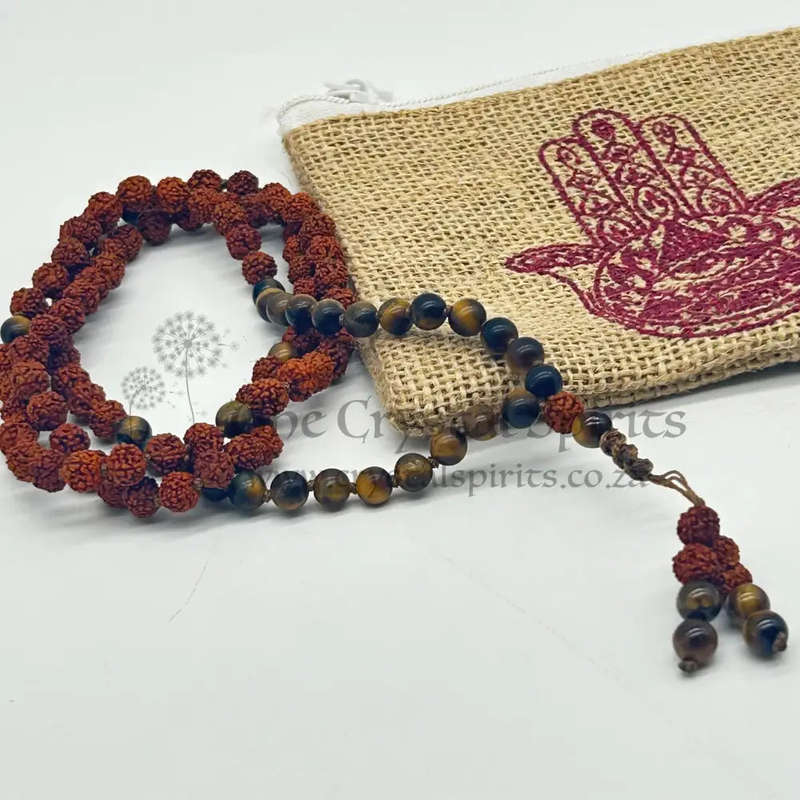 Rudraksha And Tigers Eye Mala