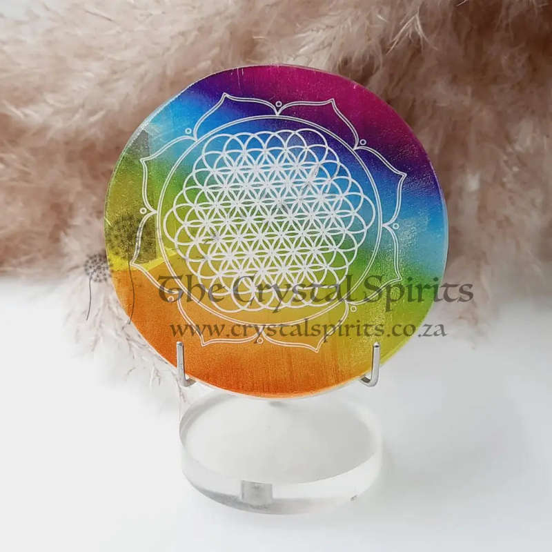 Selenite Rainbow Charging Plate - Flower Of Life