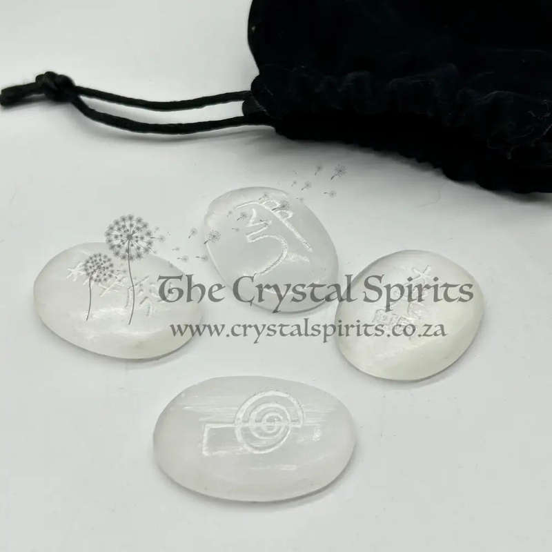 Selenite Usui Reiki Healing  Palm 4 Piece Set