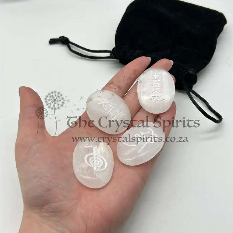 Selenite Usui Reiki Healing  Palm 4 Piece Set
