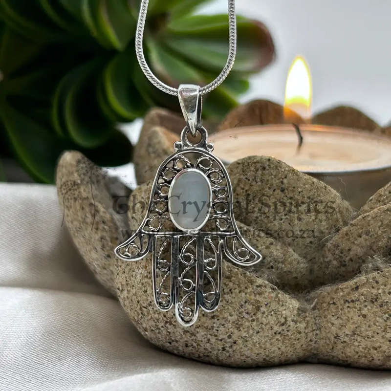 Shimmering Mother Of Pearl Hand Of Hamsa Sterling Silver Pendant