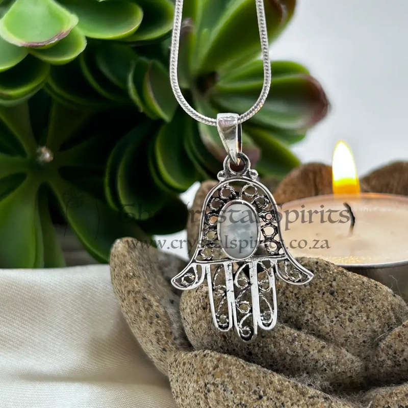 Shimmering Mother Of Pearl Hand Of Hamsa Sterling Silver Pendant