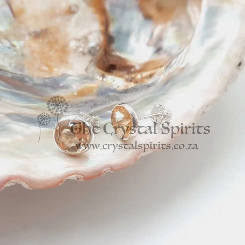 Silver Citrine Crystal Stud Earrings