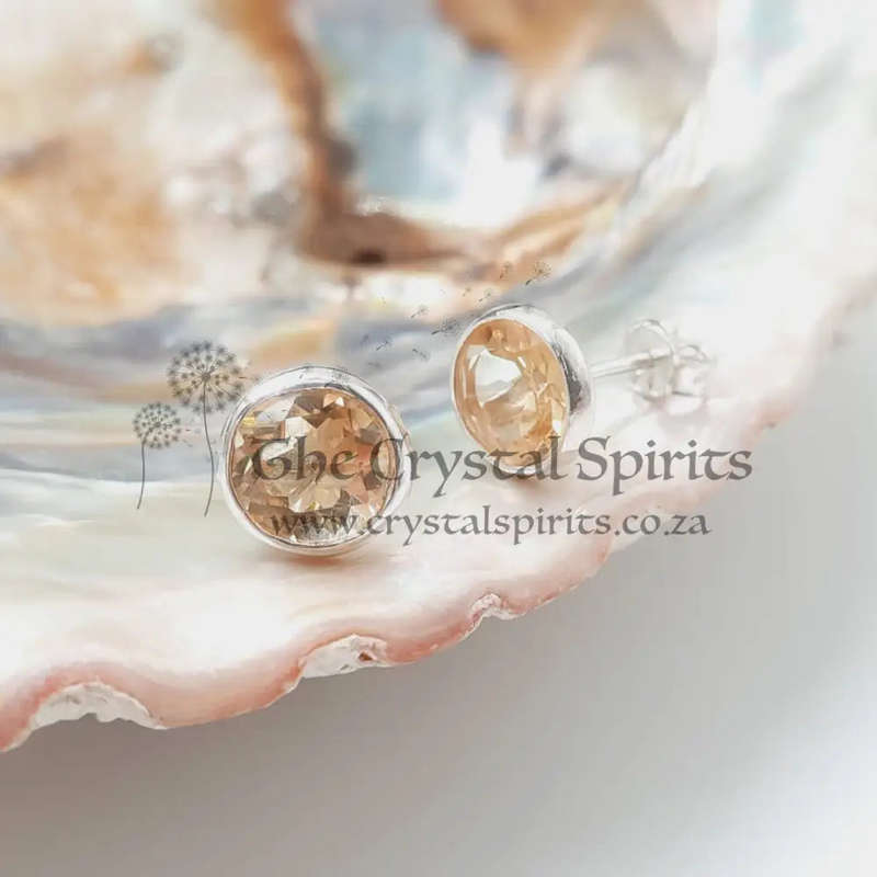 Silver Citrine Crystal Stud Earrings