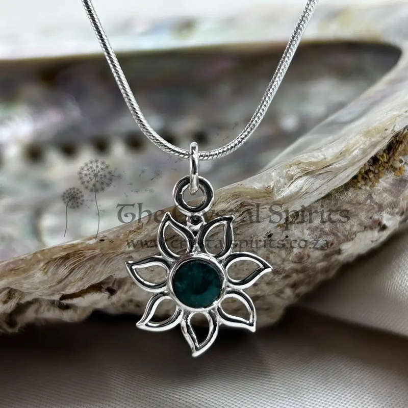 Silver Flower With Faceted Emerald Pendant