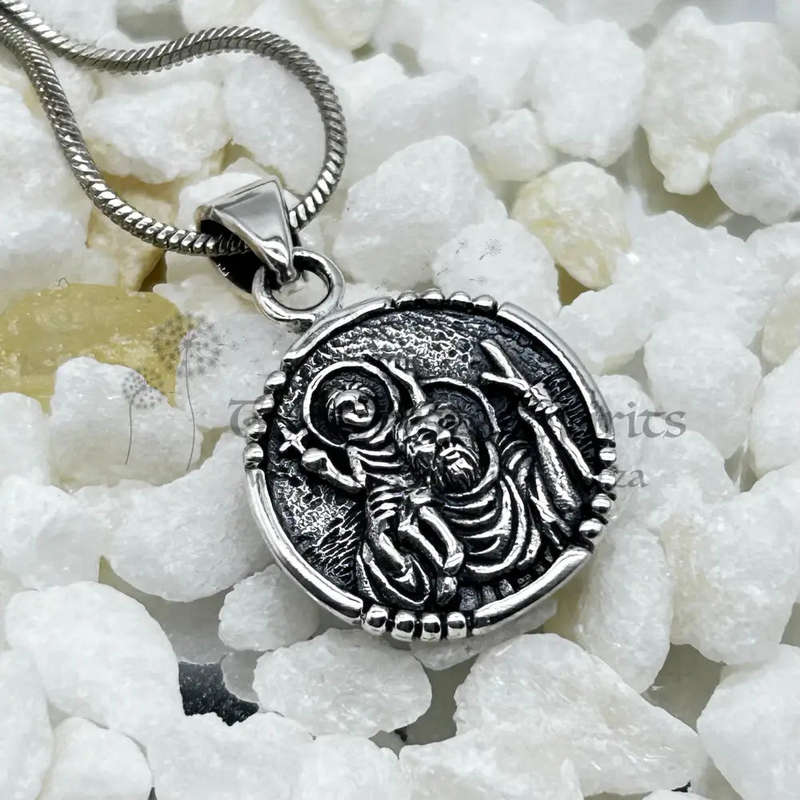 Small Round Sterling Silver St Christopher Pendant