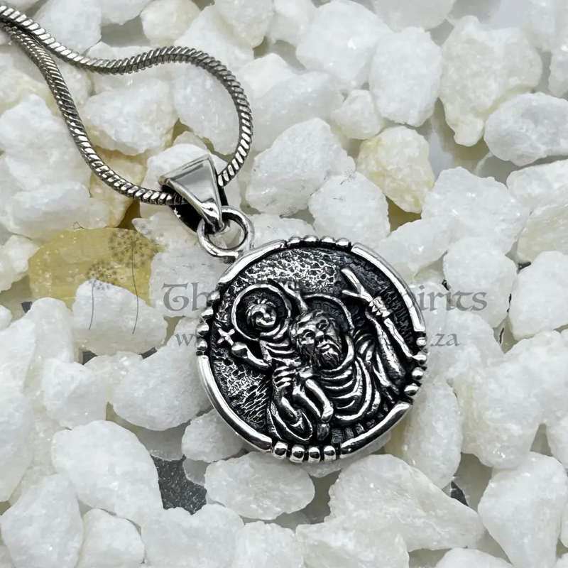 Small Round Sterling Silver St Christopher Pendant