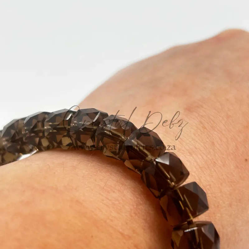 Smoky Quartz Faceted Crystal Wheel Bracelet