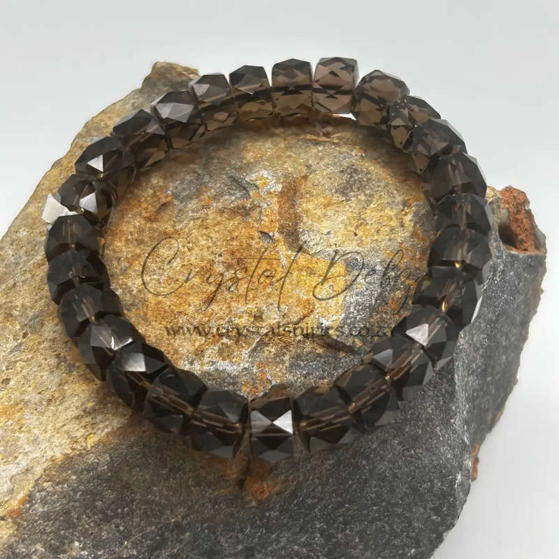 Smoky Quartz Faceted Crystal Wheel Bracelet