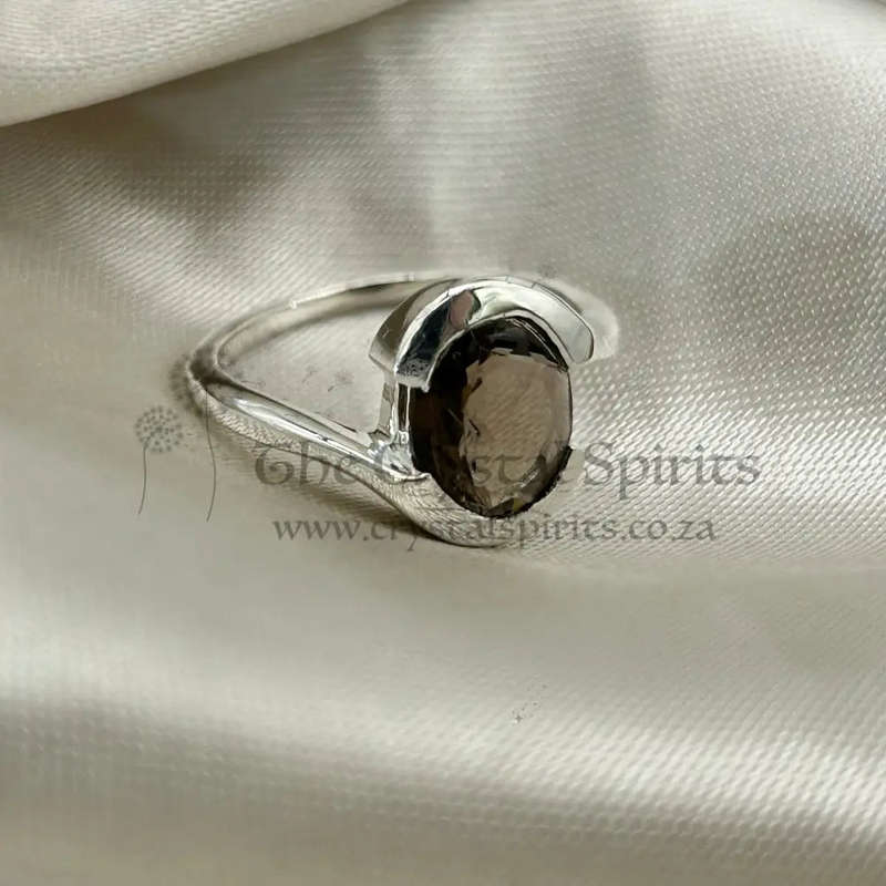 Smoky Quartz Faceted Sterling Silver Ring