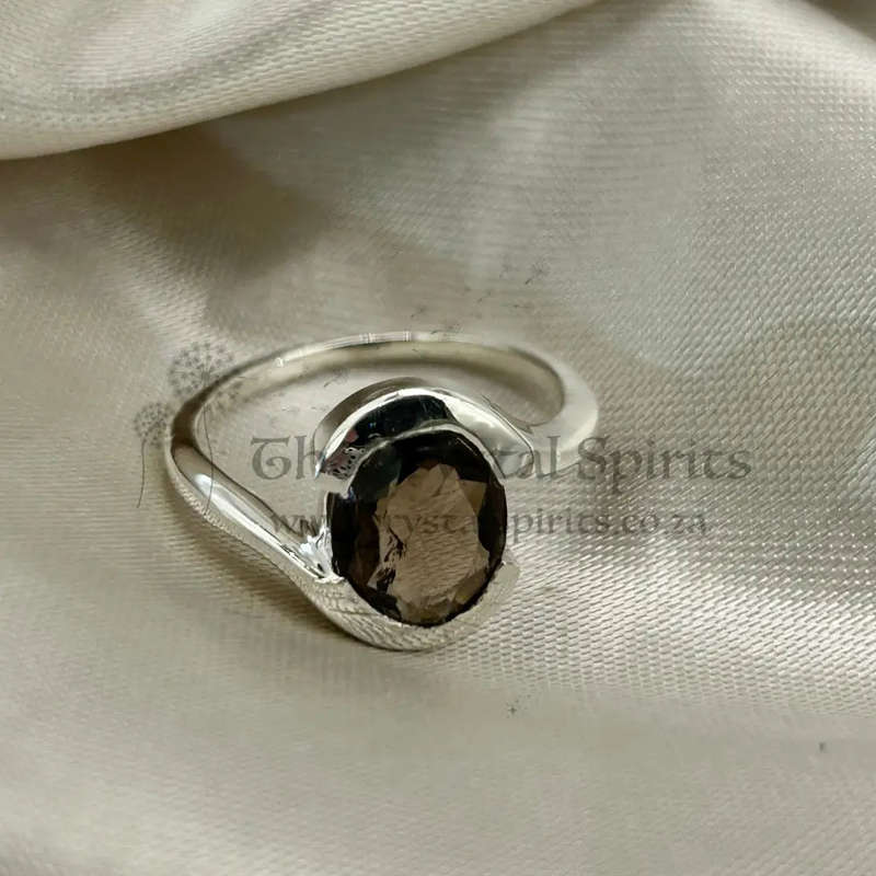 Smoky Quartz Faceted Sterling Silver Ring