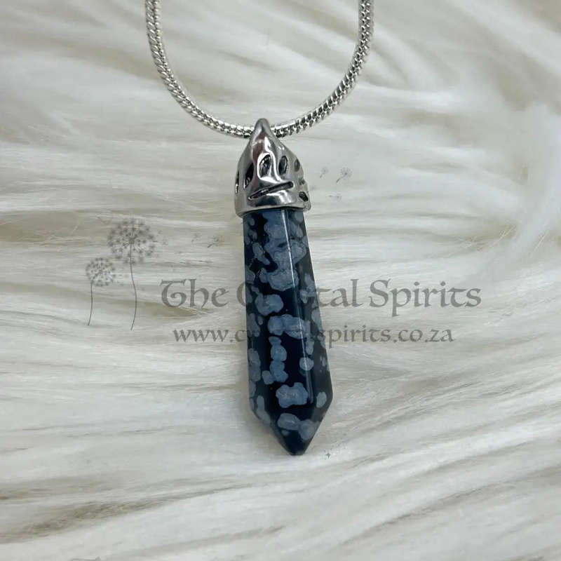 Snowflake Obsidian Crystal Double Terminated Pendant