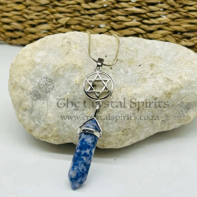Sodalite Crystal Pendant with Star Of David