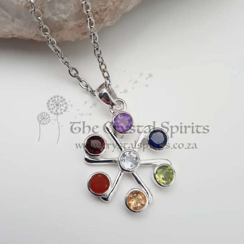 Sterling Silver 7 Stone Chakra Crystal Pendant