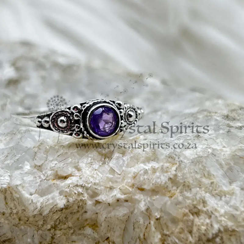 Sterling Silver Amethyst Faceted Crystal Ring