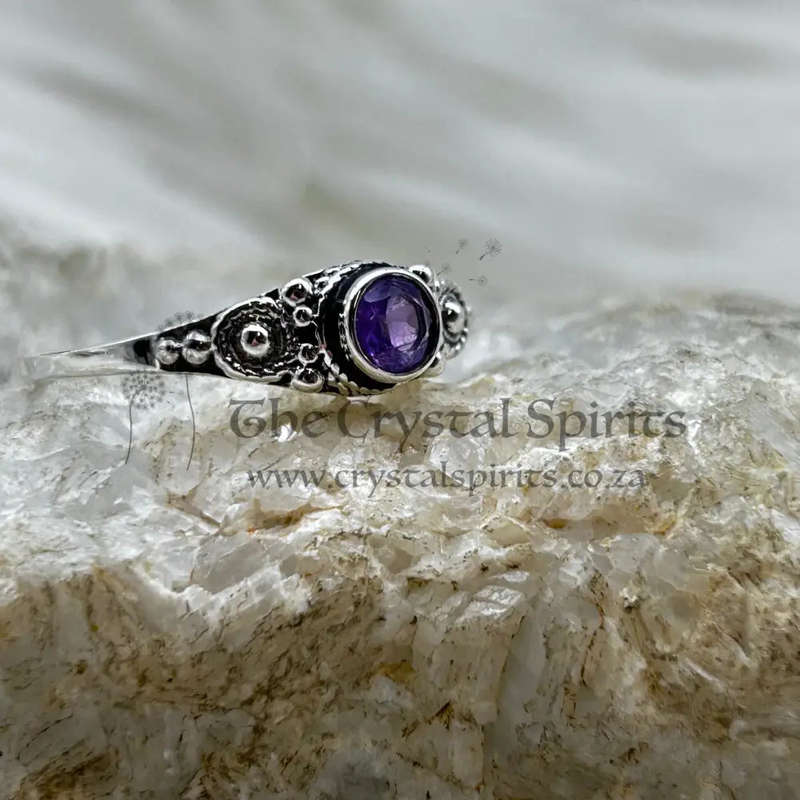 Sterling Silver Amethyst Faceted Crystal Ring