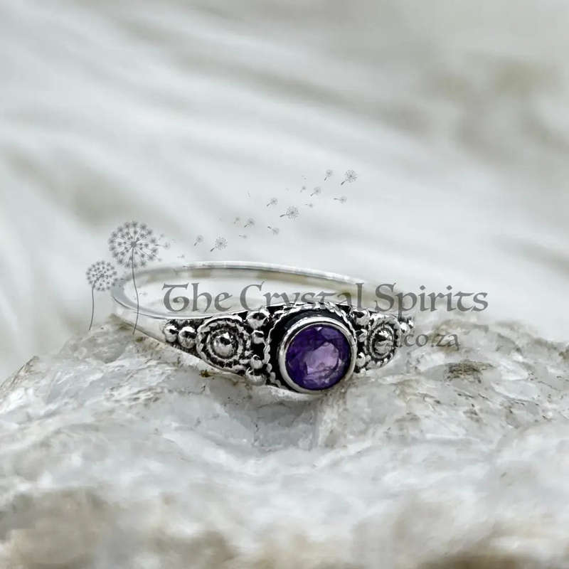Sterling Silver Amethyst Faceted Crystal Ring