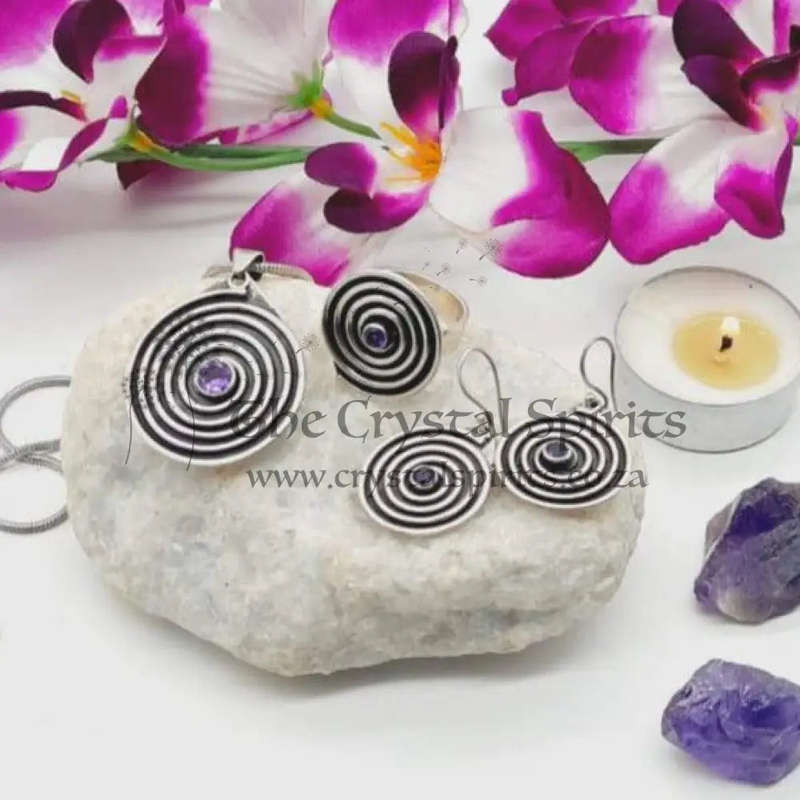 Sterling Silver Amethyst Sacred Geometry Spiral Set
