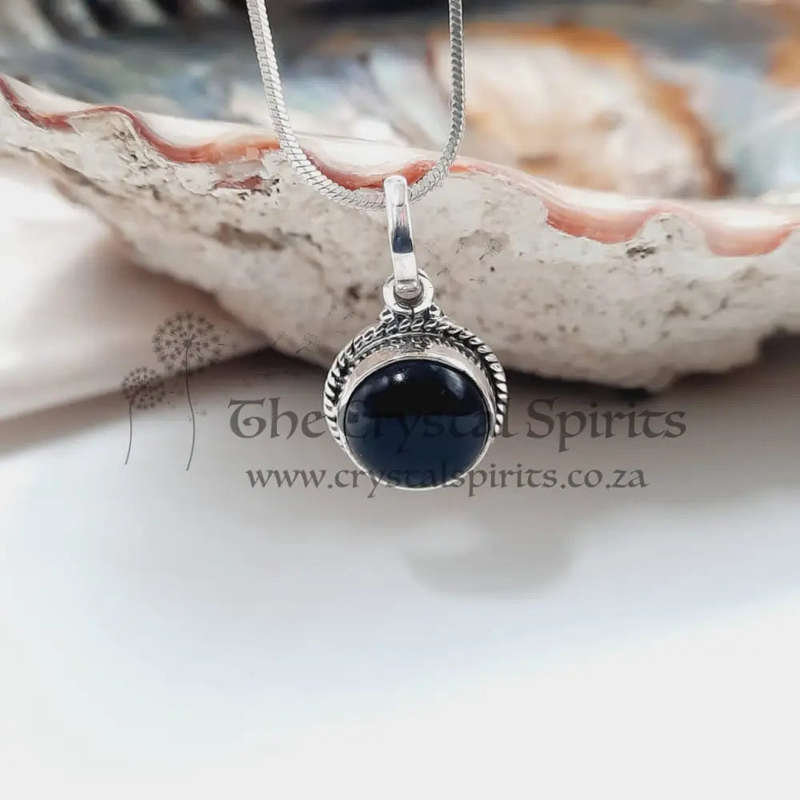 Sterling Silver Black Onyx Crystal Cabochon Pendant