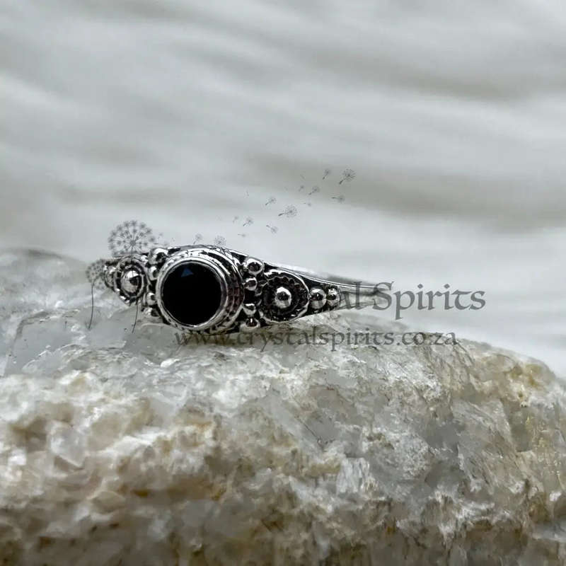 Sterling Silver Black Onyx Faceted Crystal Ring