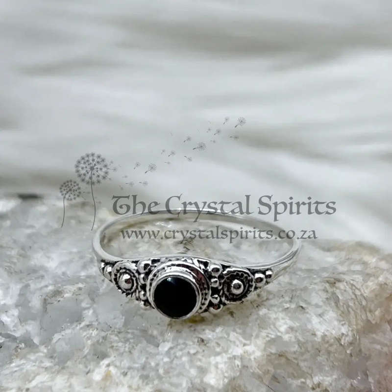 Sterling Silver Black Onyx Faceted Crystal Ring