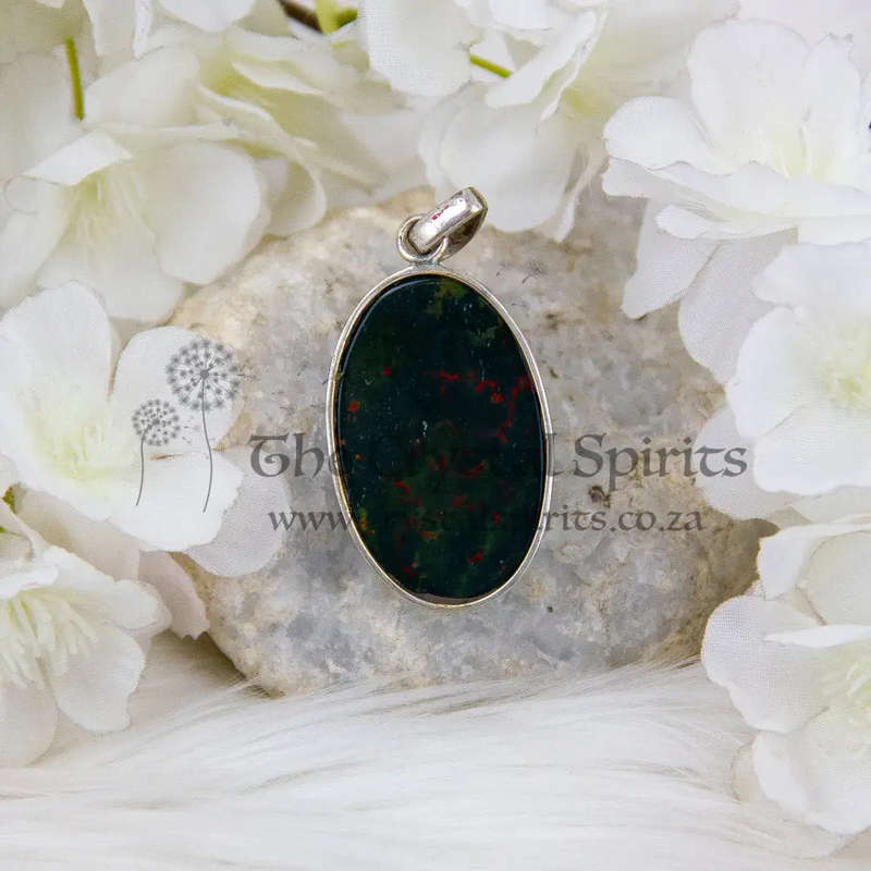 Sterling Silver Bloodstone Crystal Gemstone Pendant with hand-painted Lord Krishna Deity