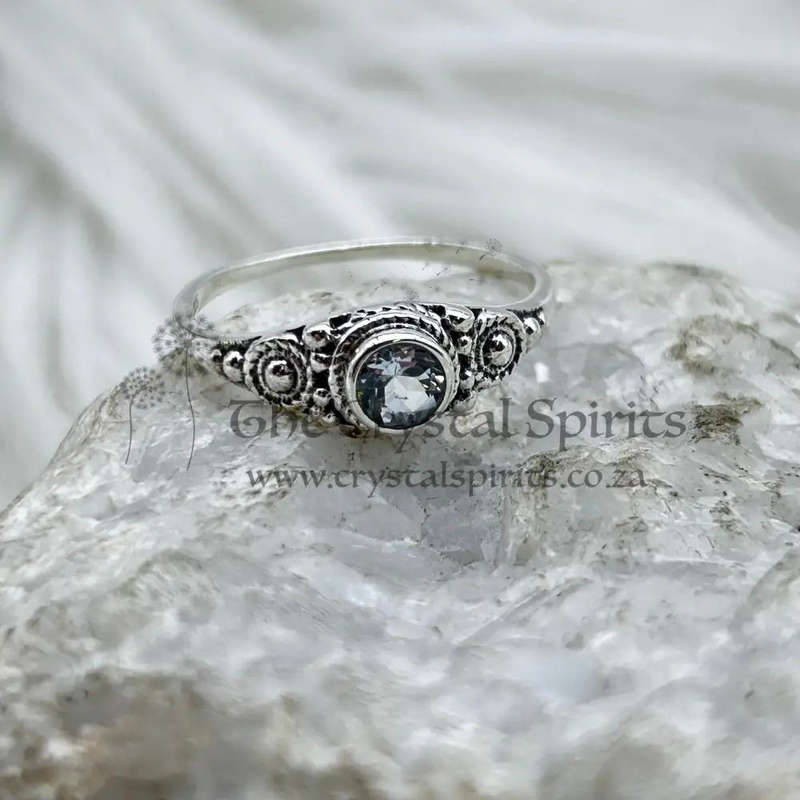 Sterling Silver Blue Topaz Crystal Faceted Ring