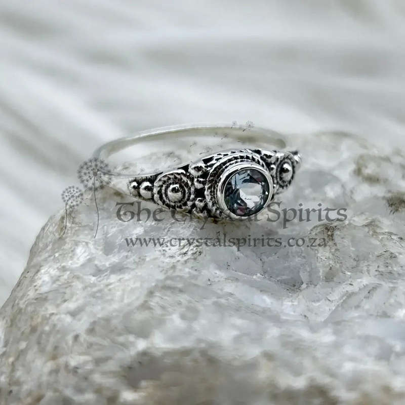 Sterling Silver Blue Topaz Crystal Faceted Ring
