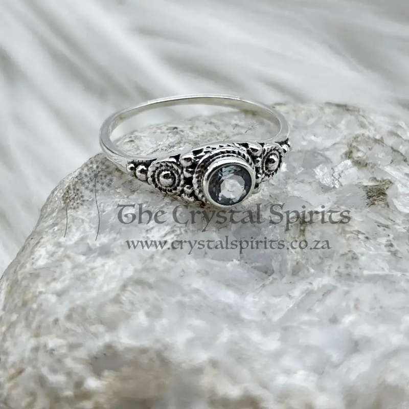Sterling Silver Blue Topaz Crystal Faceted Ring