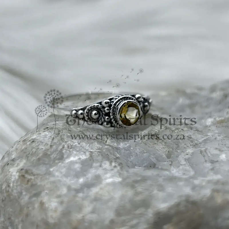Sterling Silver Citrine Faceted Crystal Ring