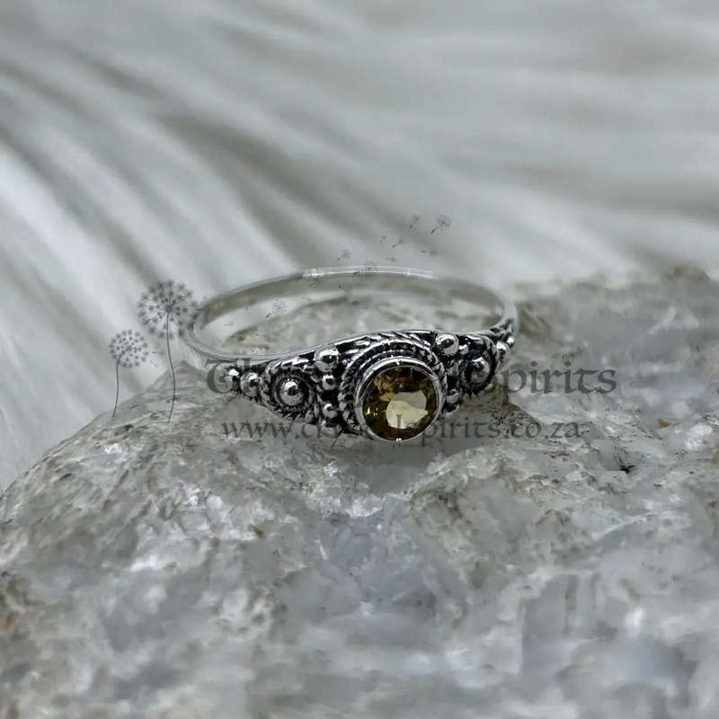 Sterling Silver Citrine Faceted Crystal Ring