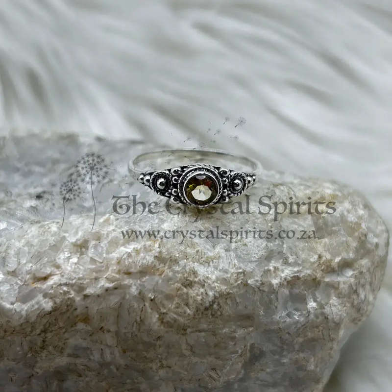 Sterling Silver Citrine Faceted Crystal Ring