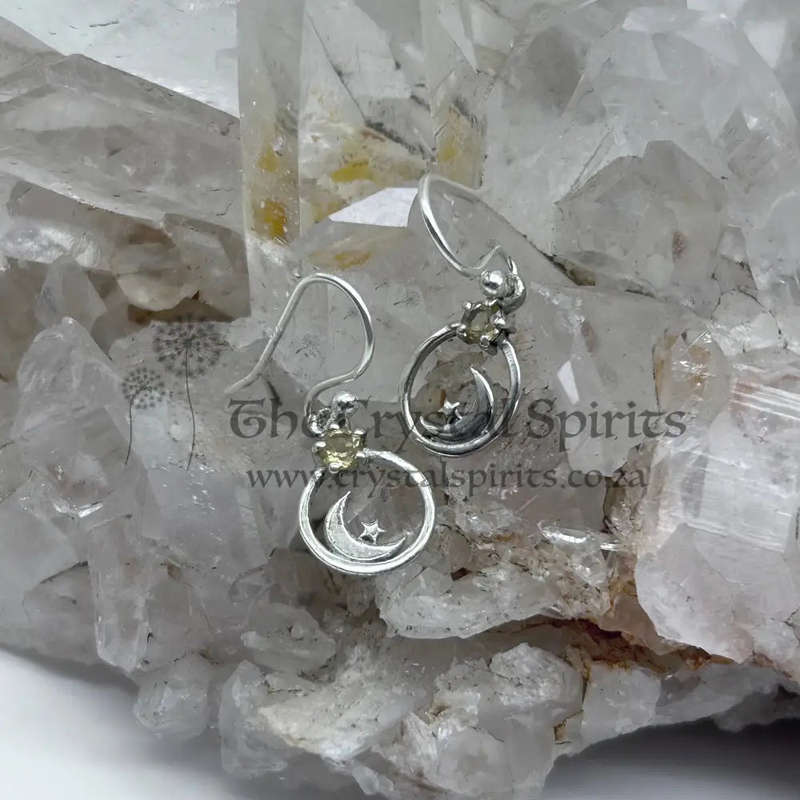 Sterling Silver Citrine Moon And Star Earrings