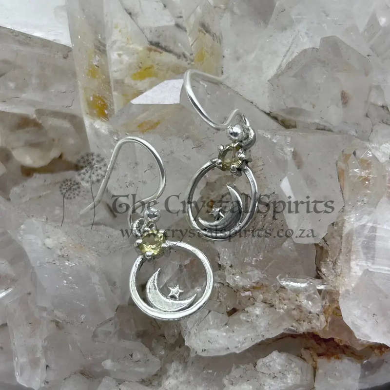 Sterling Silver Citrine Moon And Star Earrings