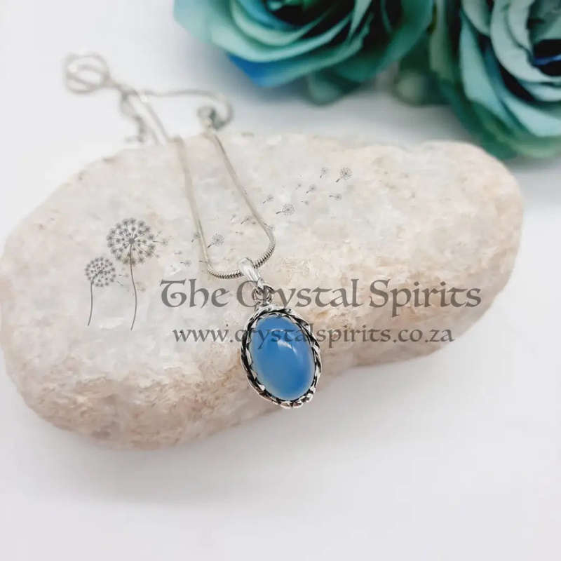Sterling Silver Crystal Blue Onyx Pendant
