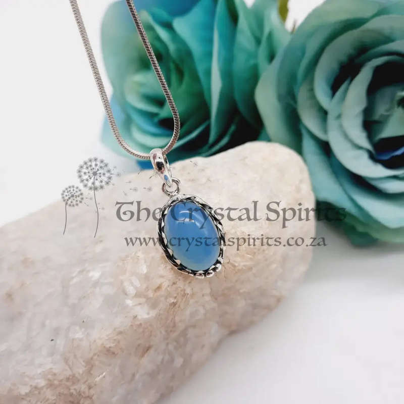 Sterling Silver Crystal Blue Onyx Pendant