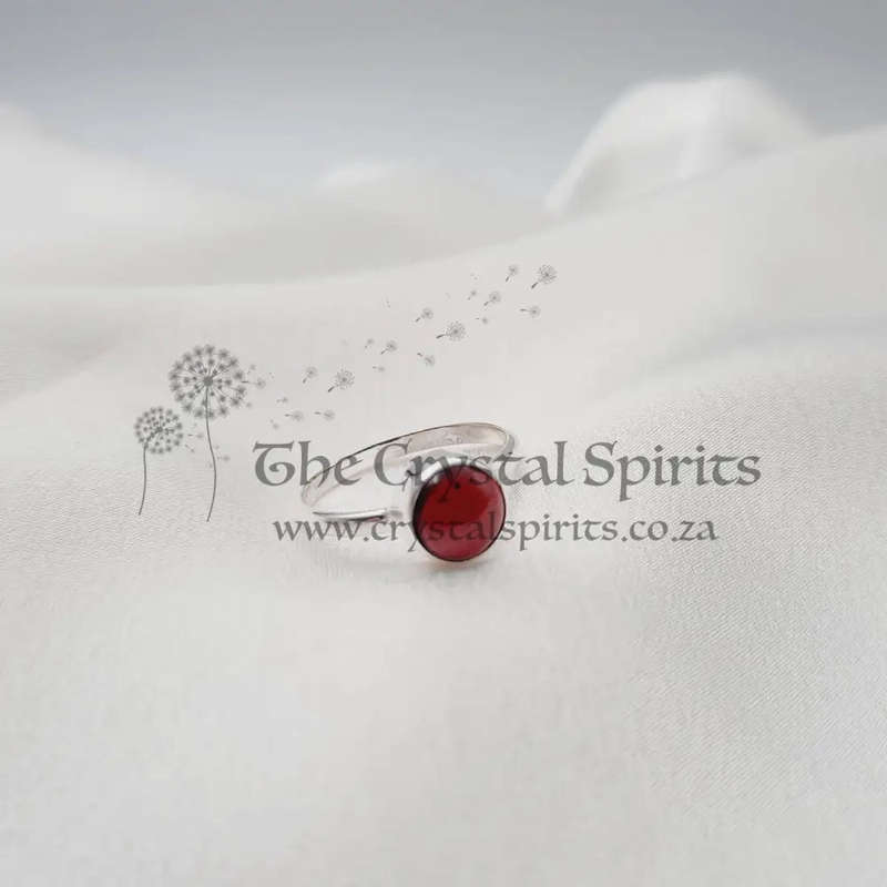 Sterling Silver Crystal Garnet Cabochon Ring