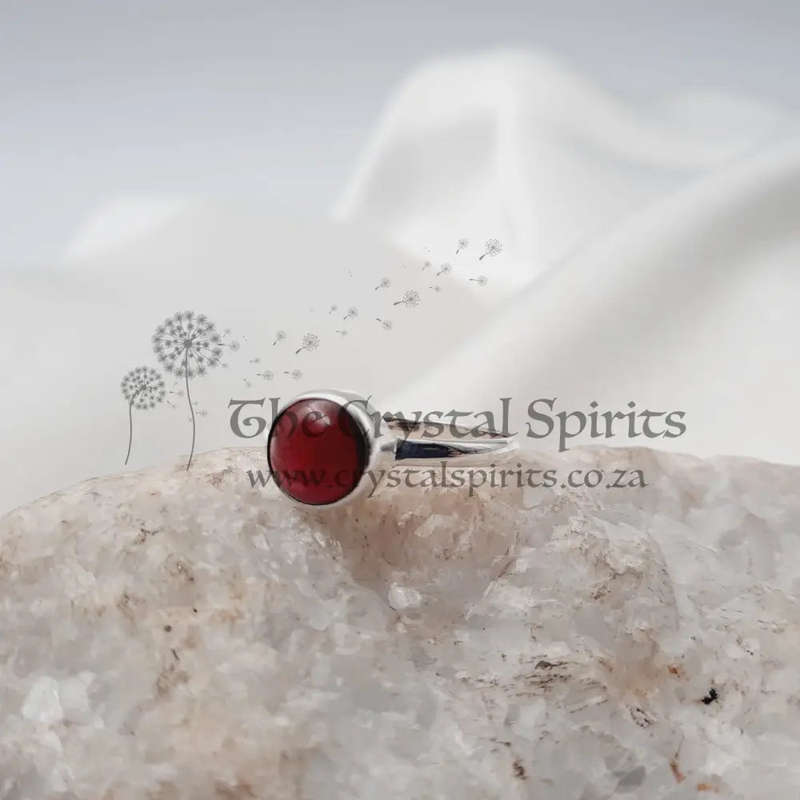 Sterling Silver Crystal Garnet Cabochon Ring