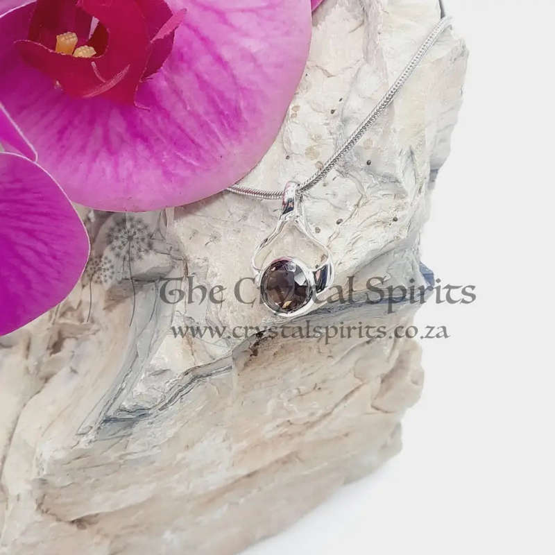 Sterling Silver Faceted Crystal Smoky Quartz Pendant